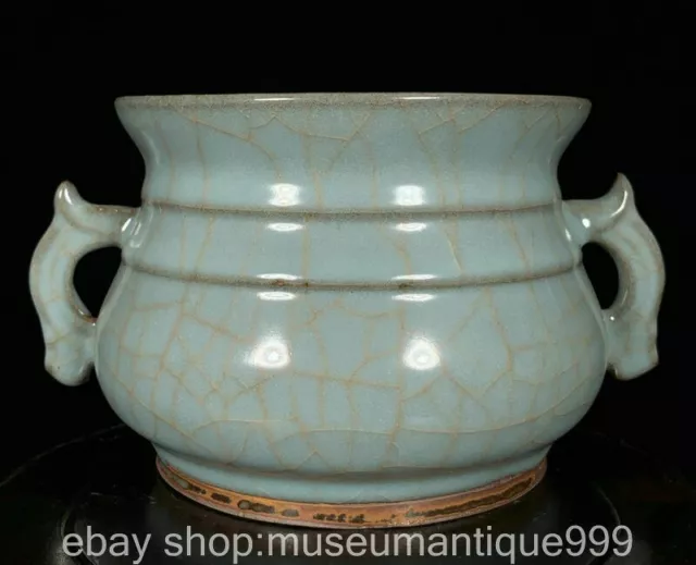 6.6" Ancient Song Chinese Guan Kiln Porcelain Dynasty Double ear incense burner