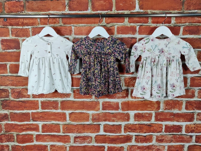 T-Shirt Bambina Pacchetto Età 3-6 Mesi Next M&S Abito A Maniche Lunghe Floreale 68Cm