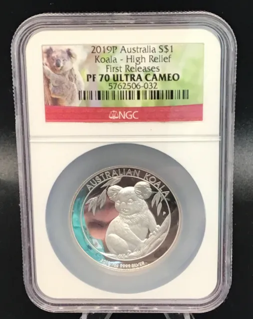 2019 P Australia S$1 Koala High Relief First Releases PF70 Ultra Cameo