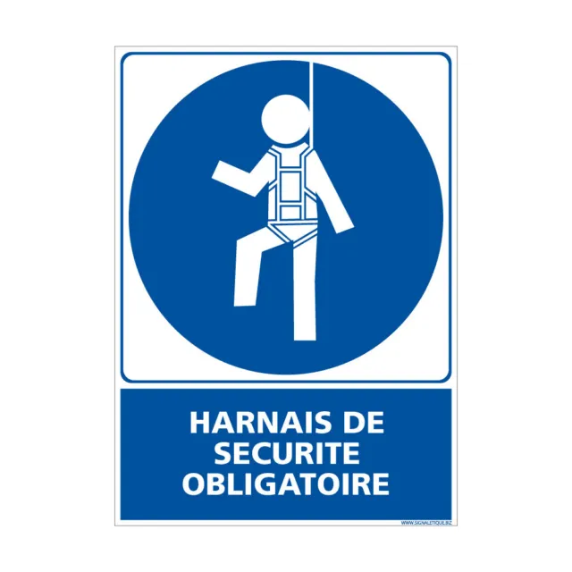 Panneau d'obligation Port du harnais de sécurité Picto + Texte. Obligation Signa