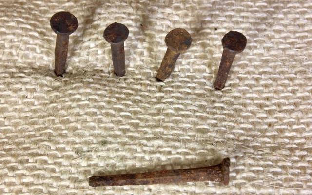 1” OLD Square NAILS 50 REAL 1850’s vintage rusty patina 3/16” medium head BRADS 3