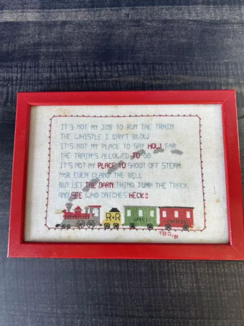 Framed Needlepoint It’s Not My Job To Run The Train Humor Quote *See Descrip*