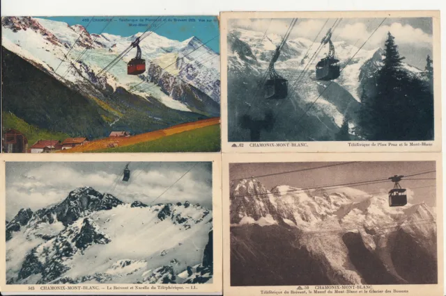Lot de 4 cartes postales anciennes CHAMONIX-MONT-BLANC HAUTE-SAVOIE téléférique