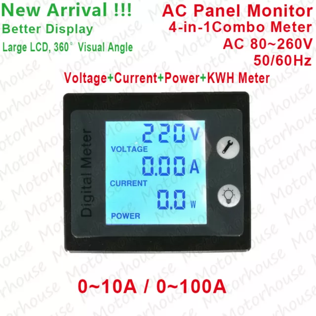 AC Power Meters Monitor Volt Amp kWh Watt Digital Electric Combo Meter 110v 230V