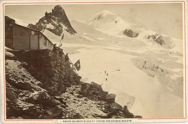 Tirage Albuminé Vintage - Cabane Des Grands Mulets Et Le Mont Blanc - Circa 1890 - 12x22 Cm