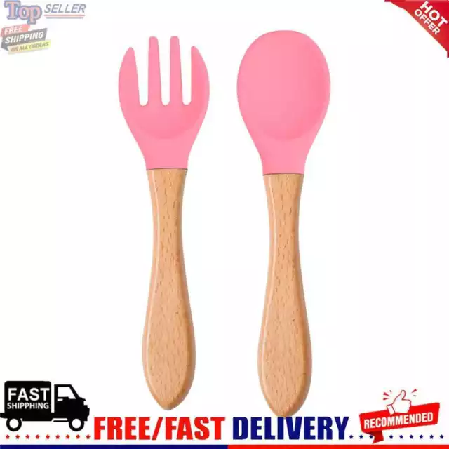 Baby Wooden Silicone Feeding Spoon Toddlers BPA-free Tableware (14)