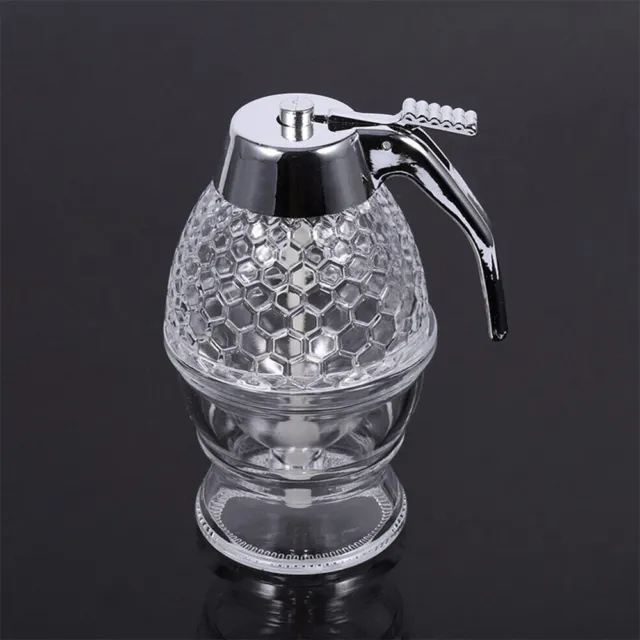 Kitchen Drip Honey Syrup Dispenser Pot Jar Acrylic Bottle Bee Hive Trigger Stand