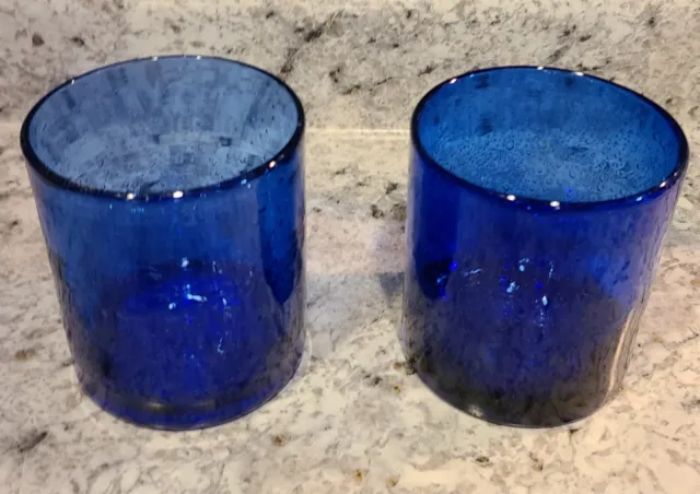 Artland Iris Hand Blown Double Old Fashioned Glasses -Cobalt Blue - Set of Two