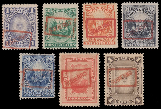 Peru 1/7 1889 Stamps Of 1884/86 With Surcharge Government IN Red MH