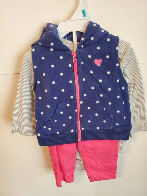 Baby Girl-3PC SET Carters Includes Vest, Pants & Bodysuit- 6 Months-New!