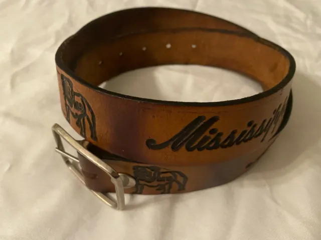Mississippi State Bulldogs Brown Tooled Leather Belt 40 Inches Total Length