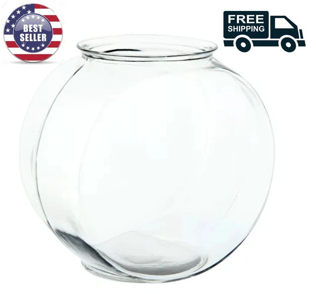 Fish Bowl Glass Drum 2-Gallon Aquarium Pet Fish Pot Living Room Home Decor NEW