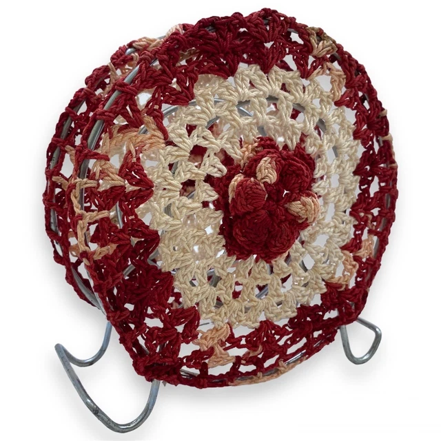 Handmade Crocheted Knitted Napkin Holder Farmhouse Shabby Chic Red Vintage
