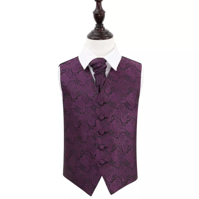 DQT Floral Paisley Purple Boys Wedding Waistcoat & Cravat Set
