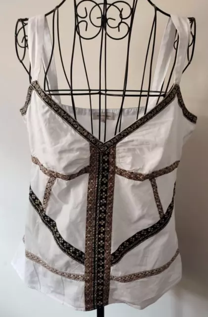 John Rocha white camisole top with ribbon and bead detailing - size 12/14