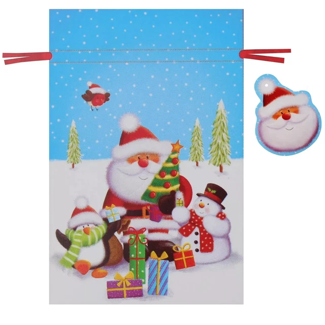 Lot De 1 Grand Sac De Noël Personnalisé Avec Cordon De Serrage En