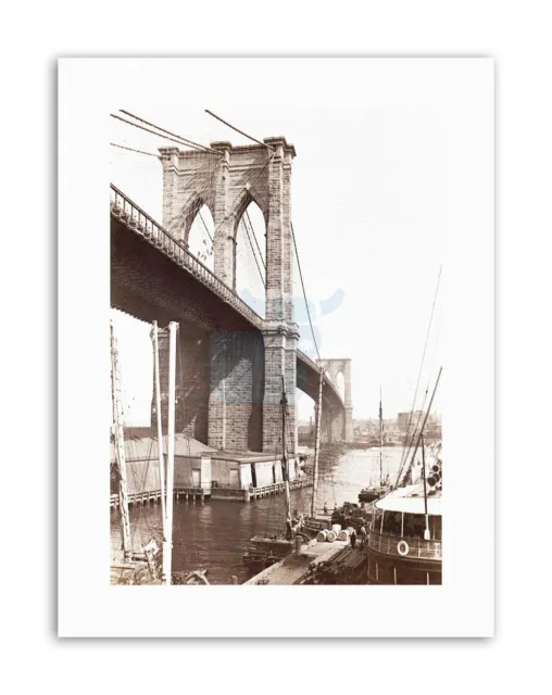 Y ARCHITECTURAL BROOKLYN BRIDGE EAST RIVER NEW YORK Poster Vintage Photograph