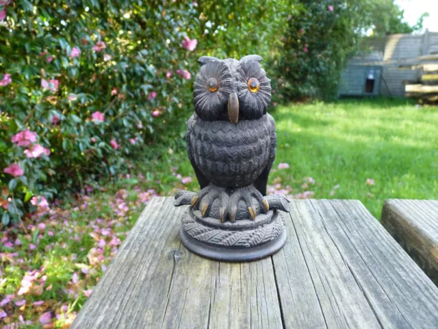 Quality Treen Finely Carved Irish Antique Bog Oak Owl Possibly A Match Holder?