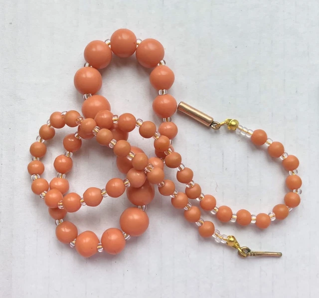 Vintage 1930er Art Deco Halskette Perlenkette Modeschmuck Korallen Imitat