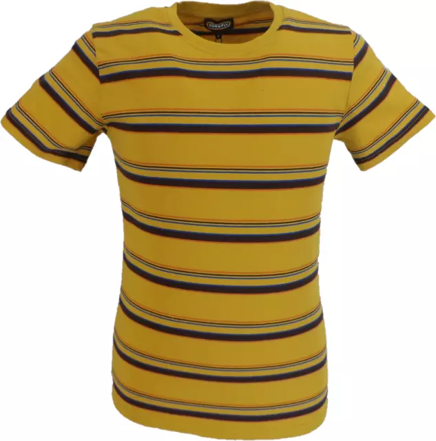 Run & Fly Mens Mustard Yellow 60s 70s Retro Mod Striped T Shirt