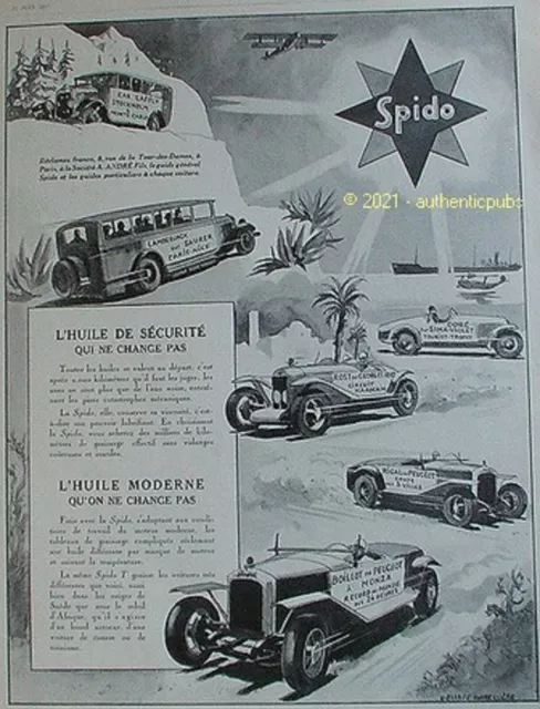 Publicite Spido Rost Georges Irat Boillot Rigal Peugeot Dore Monte Carlo De 1927