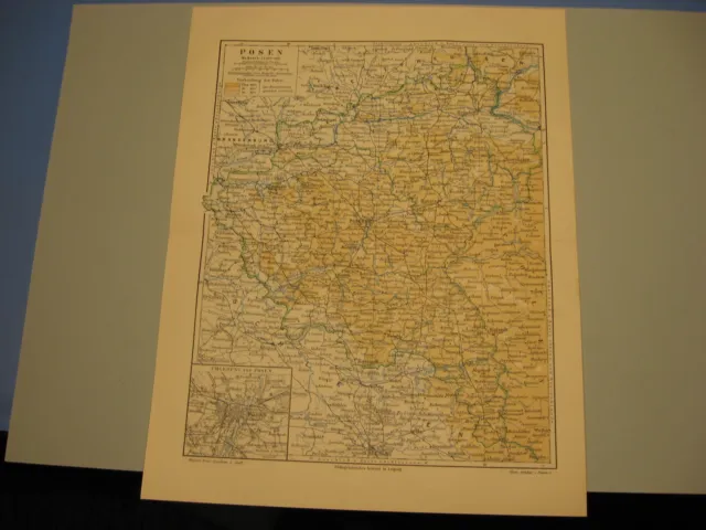 Posen mit Verbreitung der Polen Karte von 1895 alte Original Lithographie