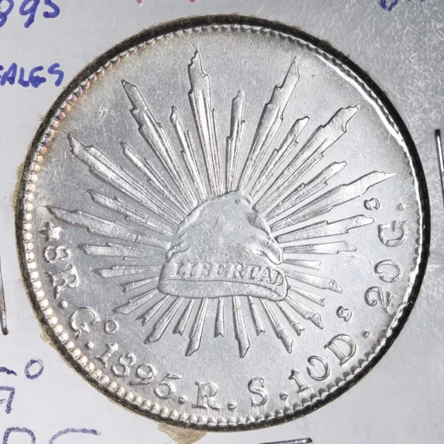 1895 GO RS Republic of Mexico Silver 8 Reales CHOICE AU/BU Pretty Coin! 781