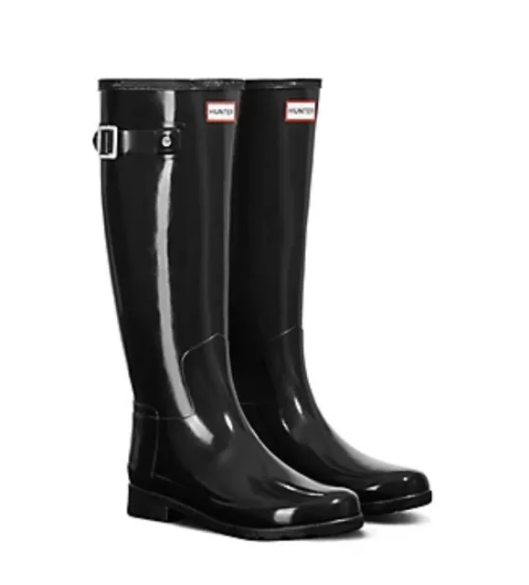 NIB HUNTER Original Tall Gloss Rain Boots Navy Blue Wellies Waterproof Sz 8 New