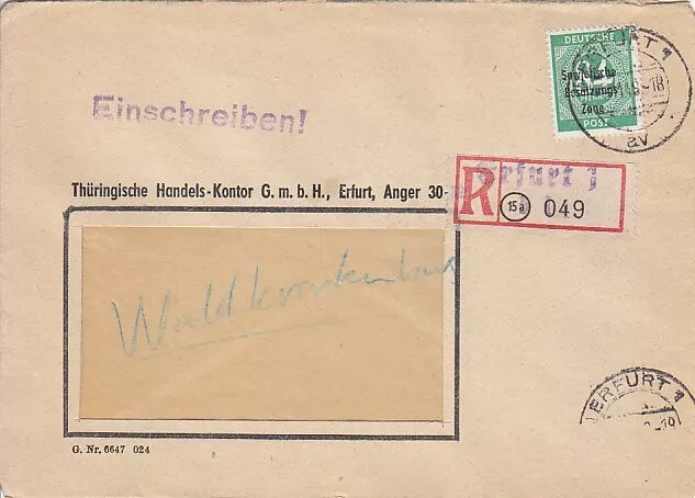 SBZ - Mi.Nr:  197 - EINZELFRANKATUR  auf  RECO  Brief - ERFURT - 1948 -