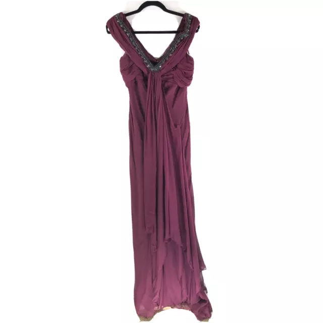 ABS Allen Schwartz Dress Formal Beaded Layered Draped Purple Size 10