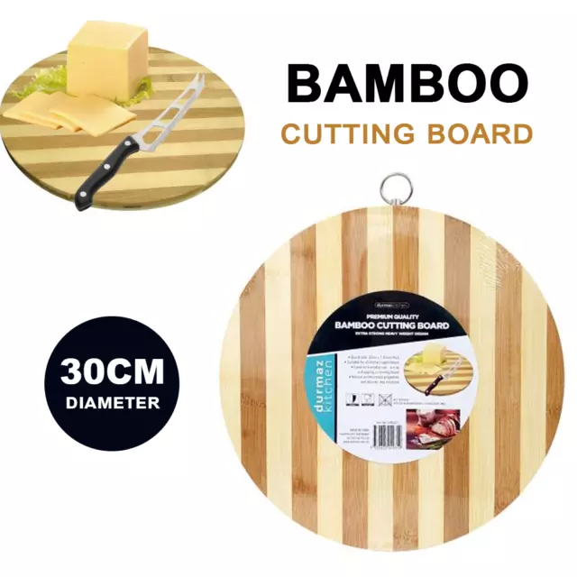 Bamboo Round Chopping Cutting Board 30CM Wooden Bread Cheese Kitchen Serving