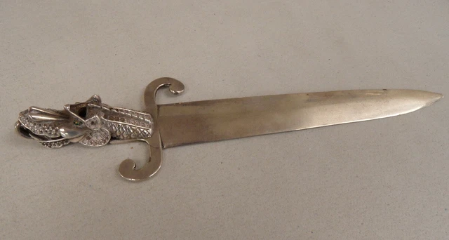 Vintage STERLING SILVER 925 Dragon Head Sword Knife LETTER OPENER 8.25"L 94.1g