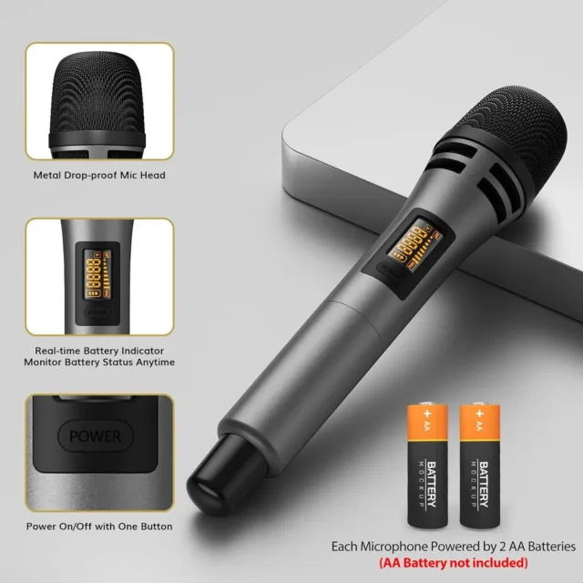 TONOR Wireless Microphones, UHF Cordless Dual Handheld Dynamic Karaoke Mic TW350 3