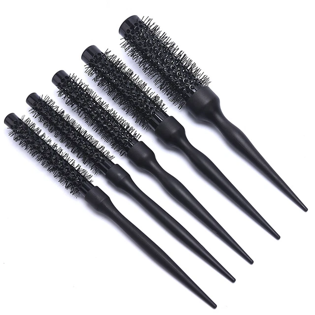 Cepillo de cabello negro rizado redondo de nailon peine profesional salón peluquero y