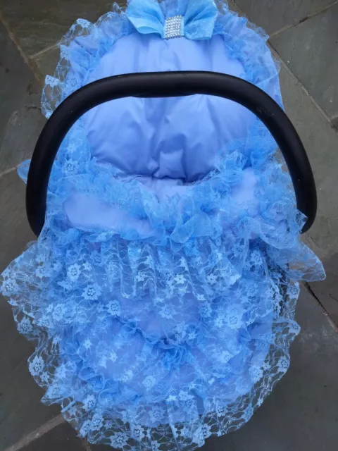 Blue Universal Baby Car Seat Cosytoes/Footmuff Liner Very Frilly - Romany