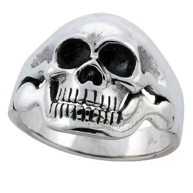 Sterling Silver Skull Biker Ring