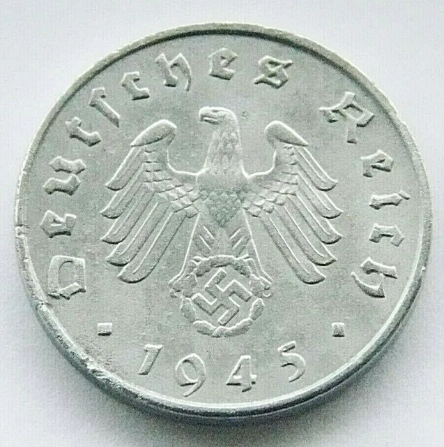 GERMAN Coin 1945 E 10 REICHSPFENNIG Zinc SWASTIKA 3rd Reich WW2 NICE Pfennig RAR
