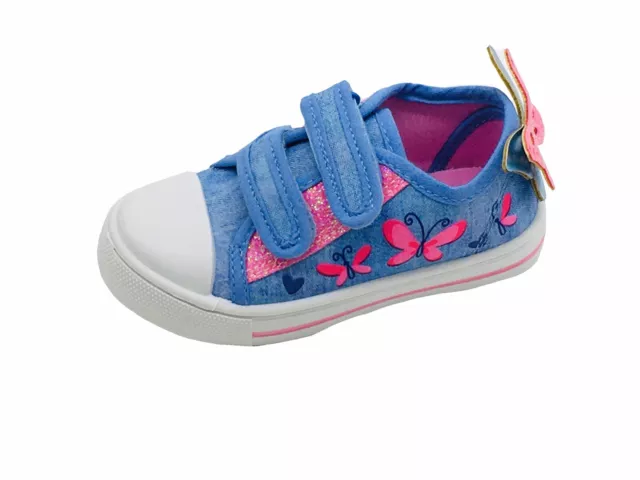 Girls Canvas Trainers Butterfly Denim Pumps Size 6 7 8 9 10 11 12 Infant Blue