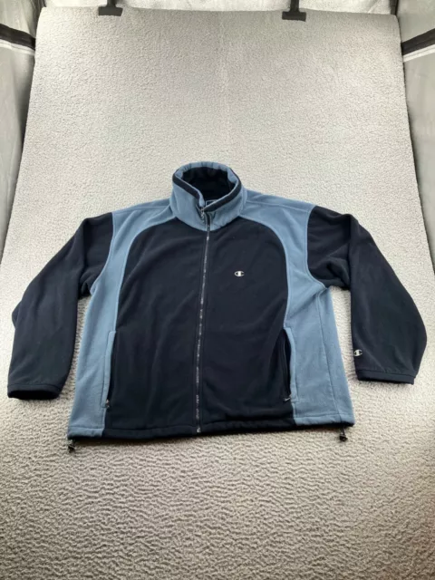 Champion Jacket Mens Extra Large XL Black Blue Fleece Full Zip Collard Logo