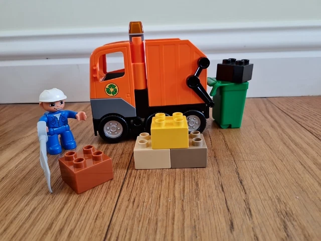 LEGO DUPLO ORANGE Garbage Truck 5637 complete with workman green