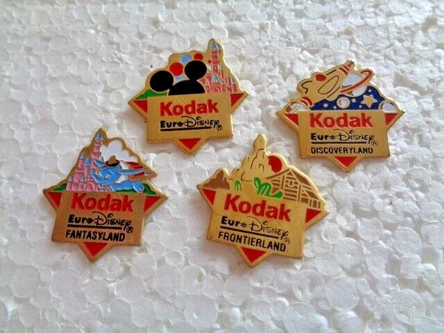 Job lot of 4 Kodak sponsor Euro Dsiney Frontierland vintage metal lapel pins