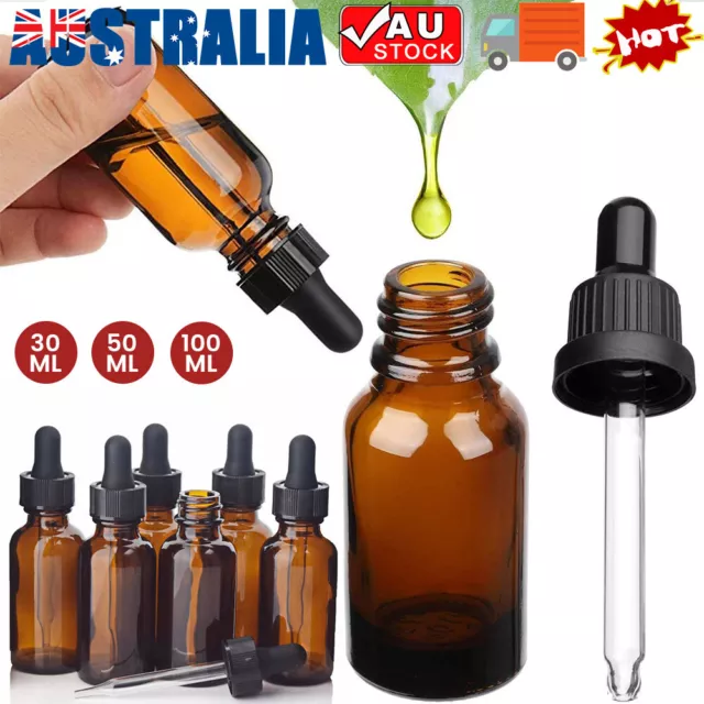 30-100ML Amber Glass Liquid Dropper Reagent Eye Pipette Essential Oils Bottle AU