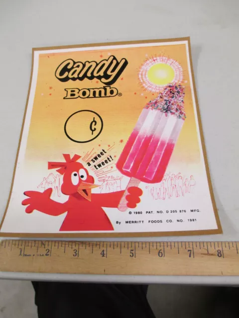Merritt CANDY BOMB cartoon BIRD 1981 ice cream truck poster window sticker sign