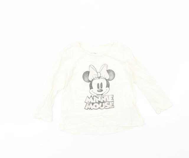 T-shirt base cotone avorio da ragazza Gap taglia 3 anni collo rotondo - mouse minnie