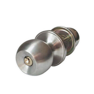 Stainless Steel Round Door Knobs Handle Room Entrance Passage Locks With Key Set
