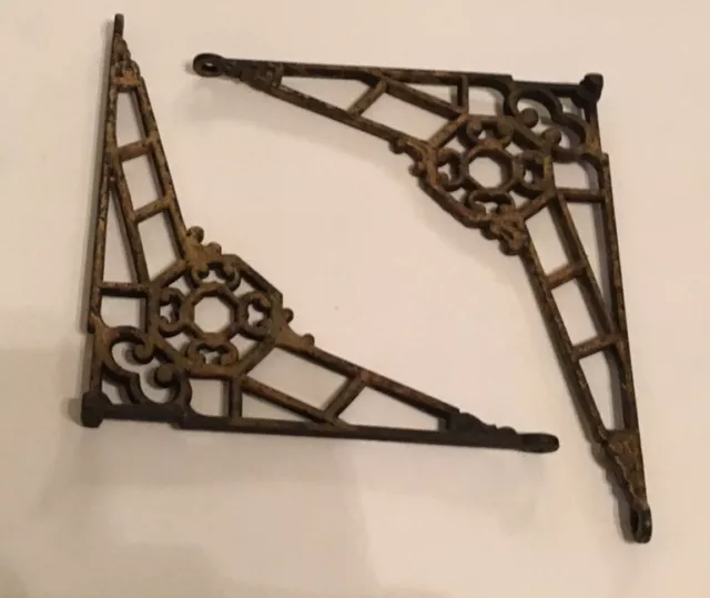 Salvage Vintage Pair Cast Shelf Wall Brackets 8.25”x 9”