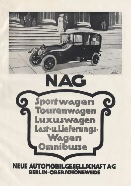 Neue Automobil Gesellschaft AG Berlin Sportwagen Plakat Braunbeck Motor A2 515