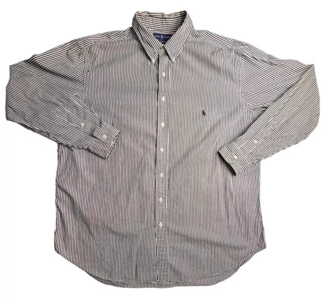 Ralph Lauren Shirt Adult XLT Blue Striped Button Up Long Sleeve Classic Mens *
