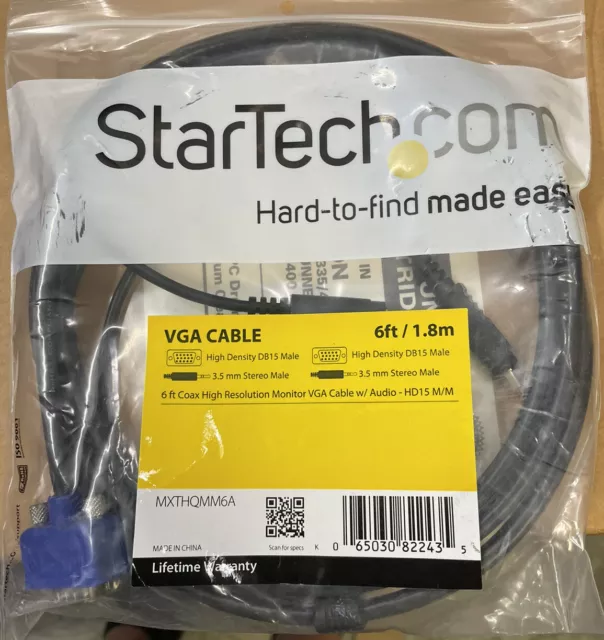 Startech 6' Coax High Resolution Monitor VGA Cable w/ Audio mxthqmm6a NEW