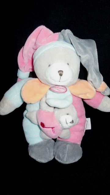 DOUDOU ET COMPAGNIE peluche ours musical Fraise pêche rose vert